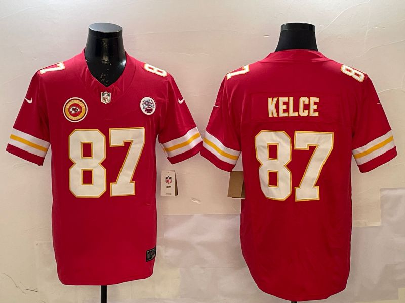 Men Kansas City Chiefs 87 Kelce Red Three generations Nike 2025 Vapor Limited NFL Jersey style 6